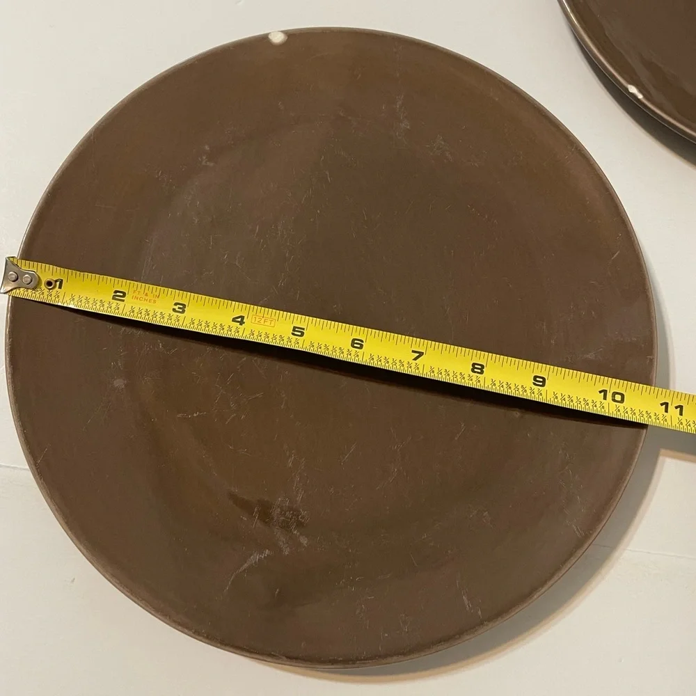 Pottery Barn Set of 3 Dinner round Plate 10 3/4” Brown/ Cream
